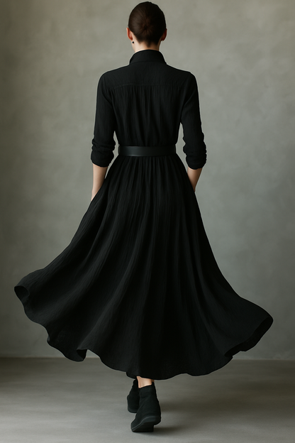 Women's Black Pleated Vintage Maxi Dress – ModClo