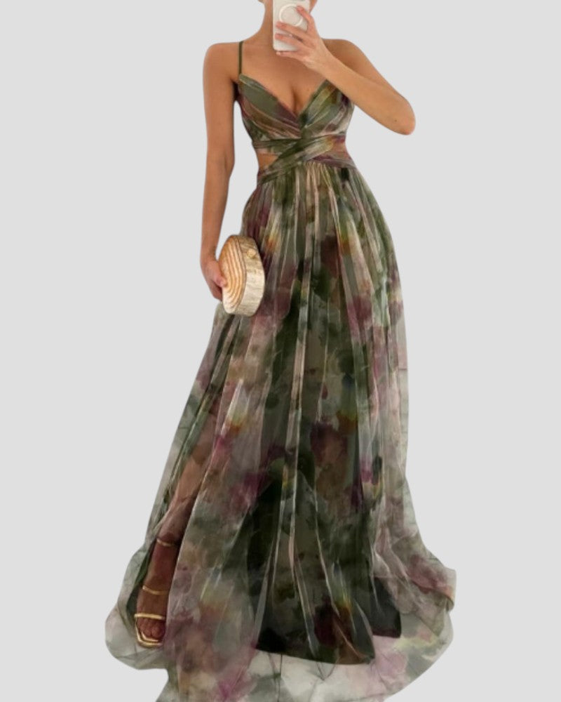 Floral Chiffon Maxi Dress with Spaghetti Straps – ModClo, view 5