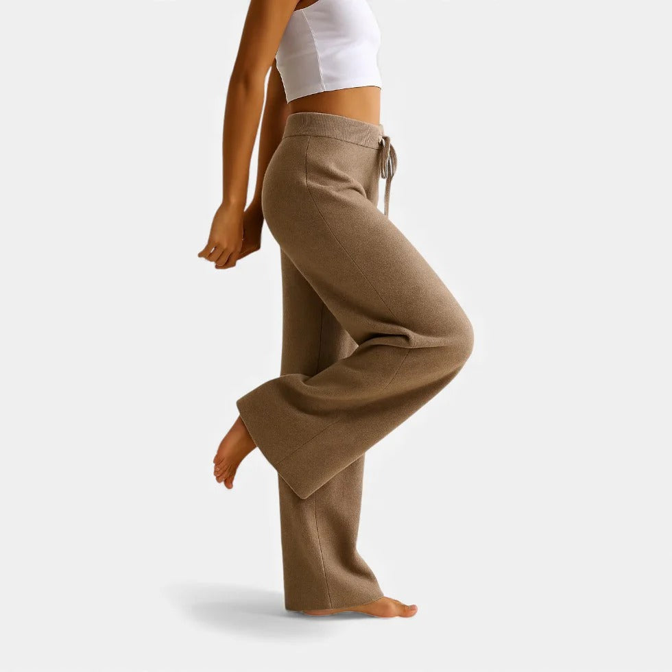 Wide Leg Knit Trousers with Drawstring