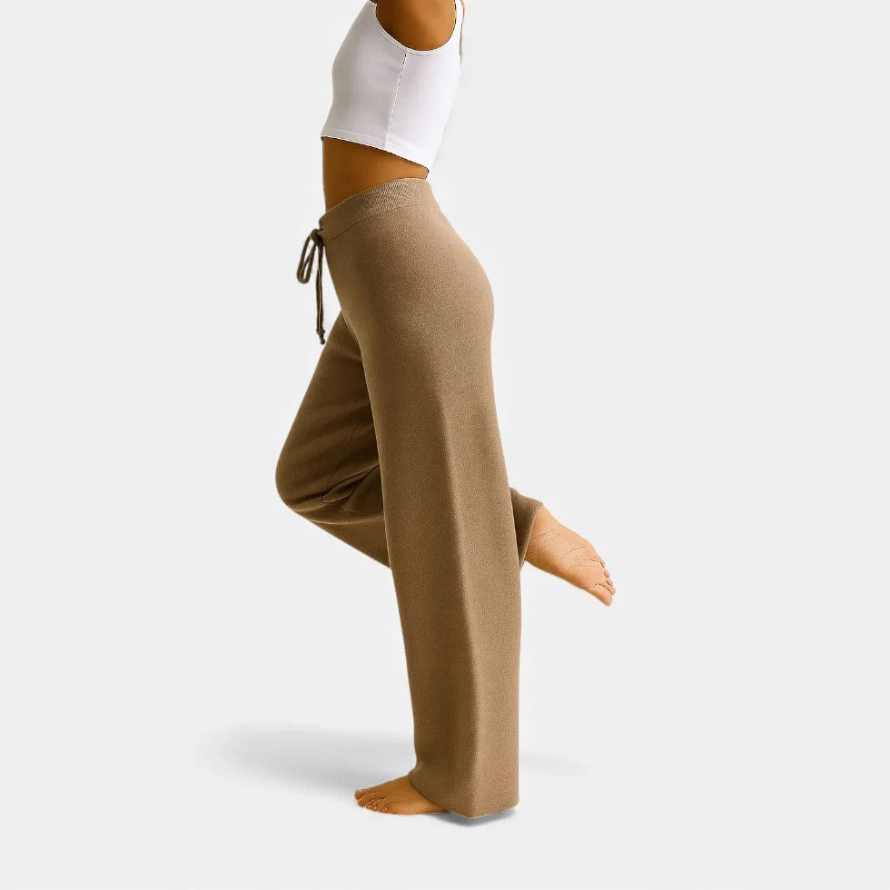 Wide Leg Knit Trousers with Drawstring