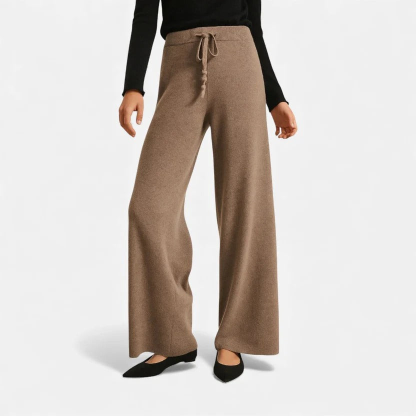 Wide Leg Knit Trousers with Drawstring