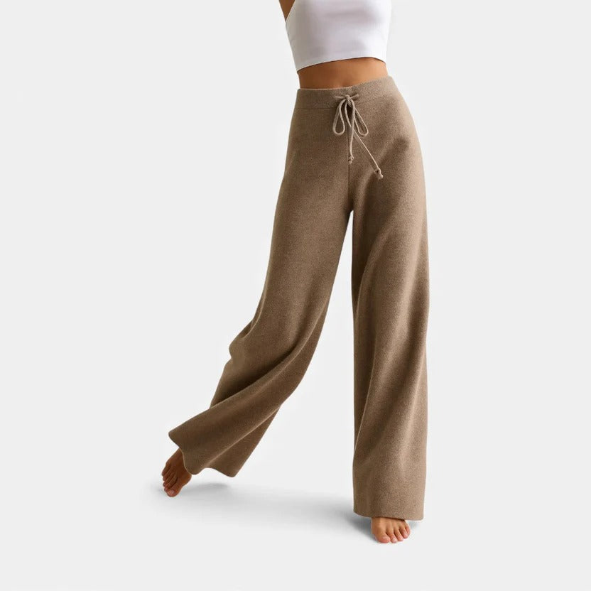 Wide Leg Knit Trousers with Drawstring