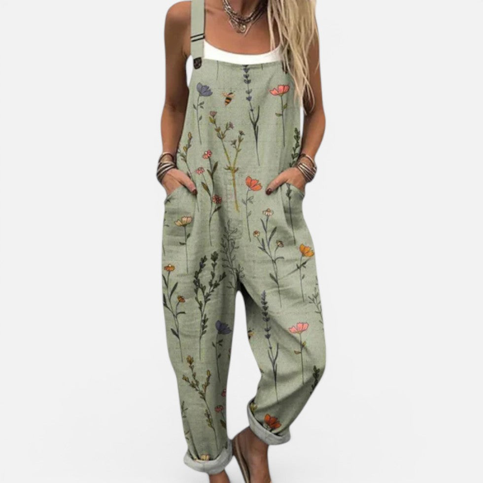 Printed Casual Dungaree Jumpsuit with Pockets – ModClo, main view