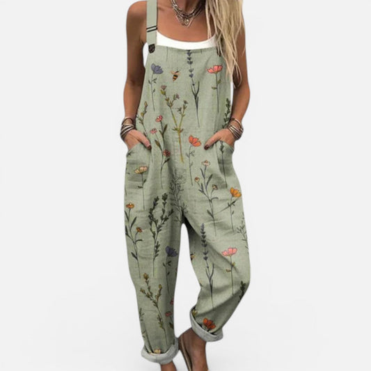 Printed Casual Dungaree Jumpsuit with Pockets – ModClo, main view