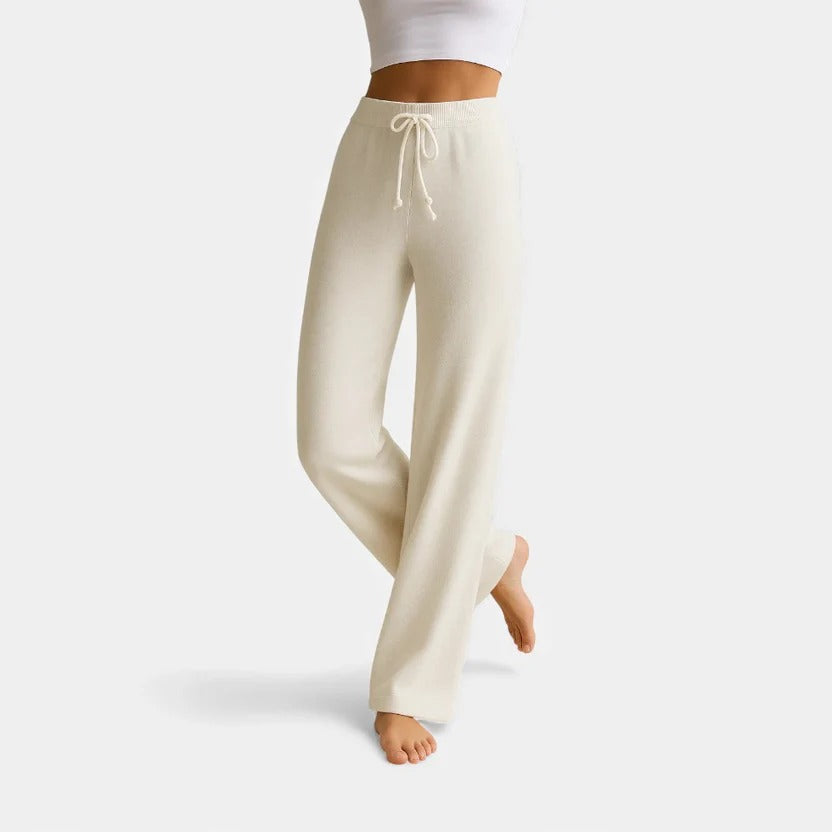 Wide Leg Knit Trousers with Drawstring