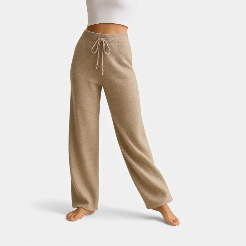 Wide Leg Knit Trousers with Drawstring