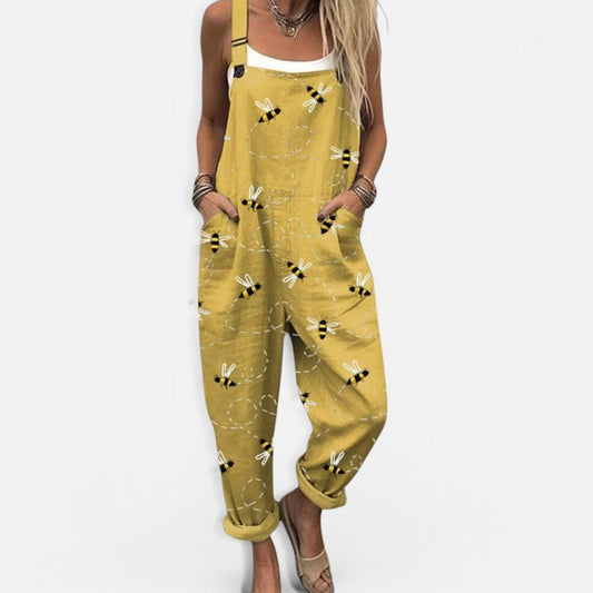 Printed Casual Dungaree Jumpsuit with Pockets – ModClo, view 2