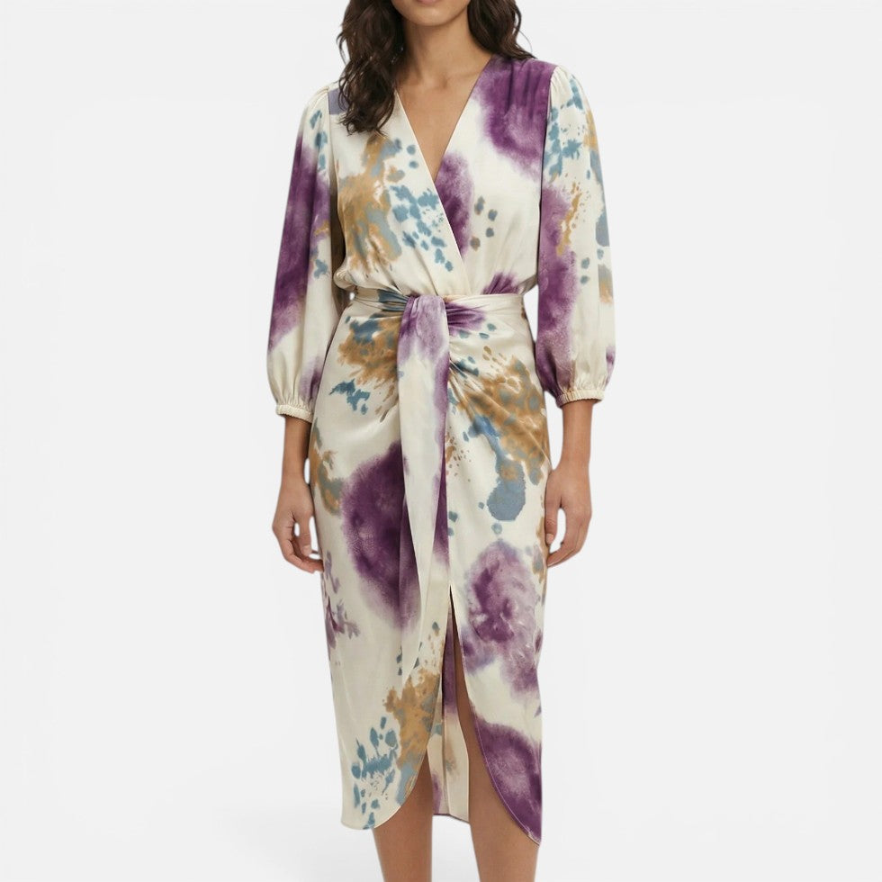 Printed Wrap Midi Dress