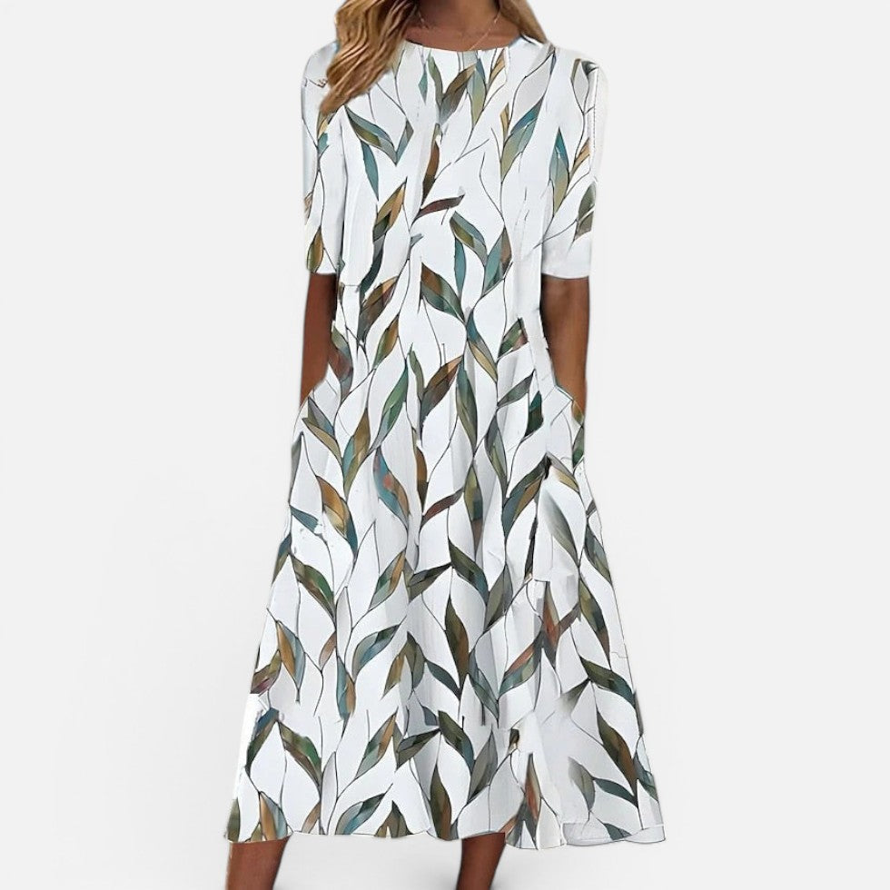 Floral Print Midi Dress with Short Sleeves and Pockets – ModClo, view 2