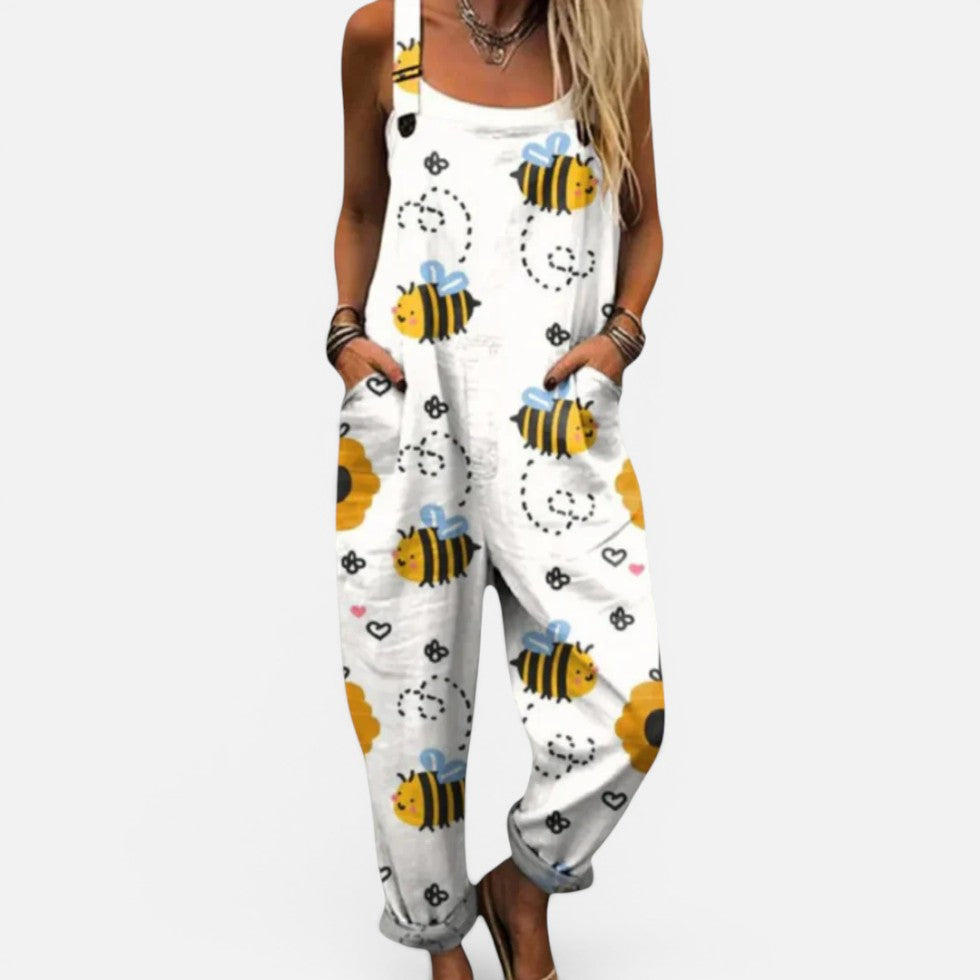 Printed Casual Dungaree Jumpsuit with Pockets – ModClo, view 3