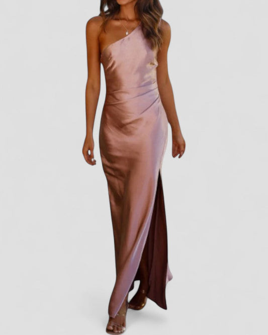 One Shoulder Satin Maxi Dress for Elegant Summer Evenings