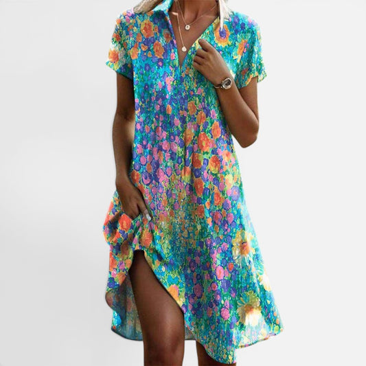 Midi Dress Floral Print Short-Sleeve V-Neck – ModClo, main view