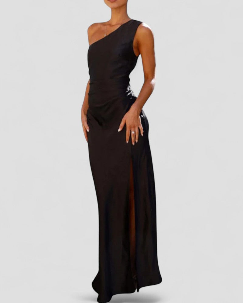 One Shoulder Satin Maxi Dress for Elegant Summer Evenings
