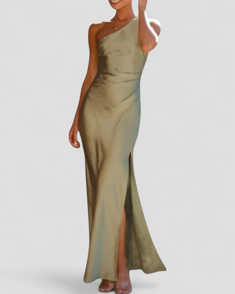One Shoulder Satin Maxi Dress for Elegant Summer Evenings
