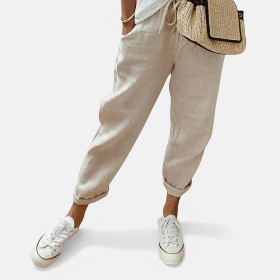 Drawstring Linen-Blend Trousers – ModClo, main view
