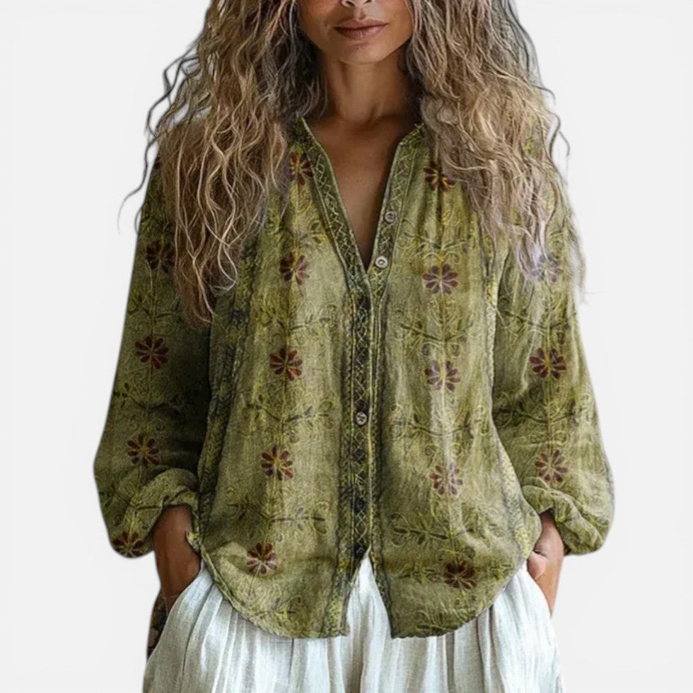 Relaxed Printed Button Front Blouse