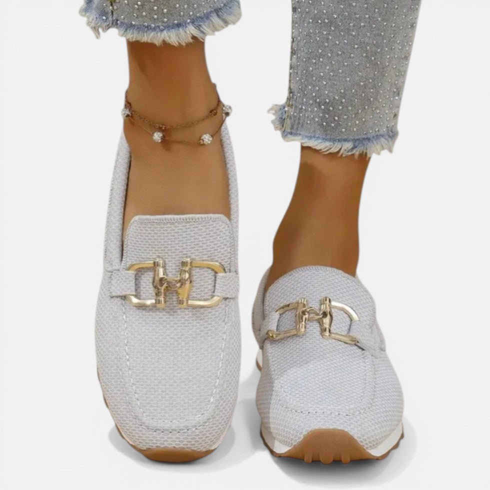 Textured Orthopedic Slip On Loafers with Metal Detail