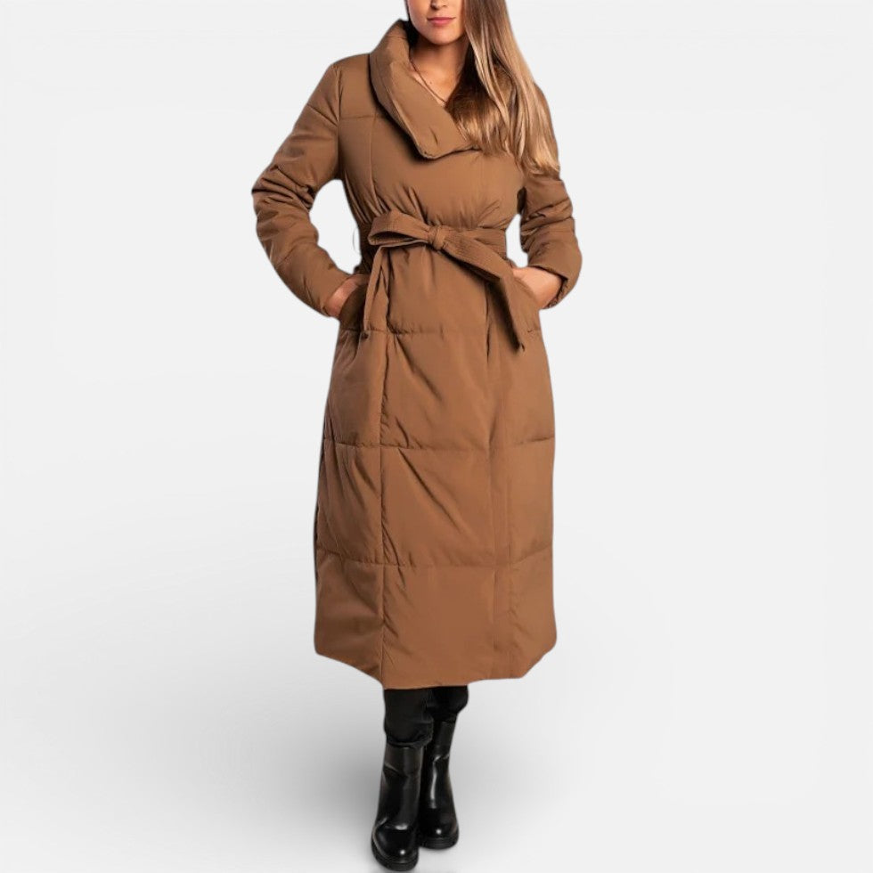 Long Puffer Coat with Belt