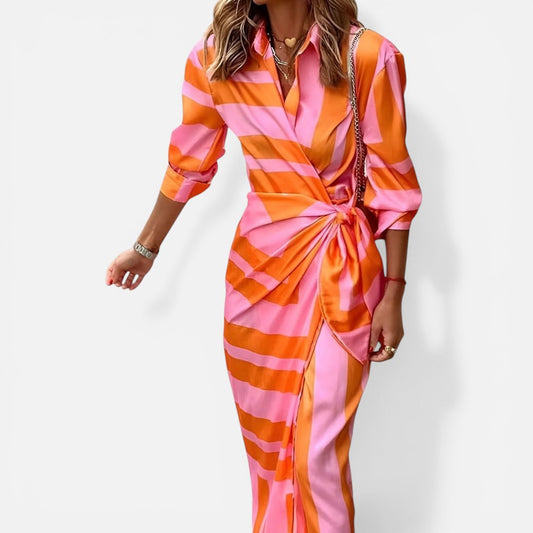 Striped Wrap Shirt Dress