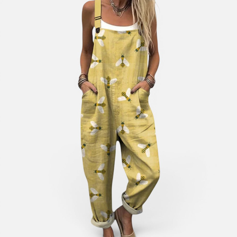 Printed Wide-Leg Dungaree Jumpsuit – ModClo, view 3