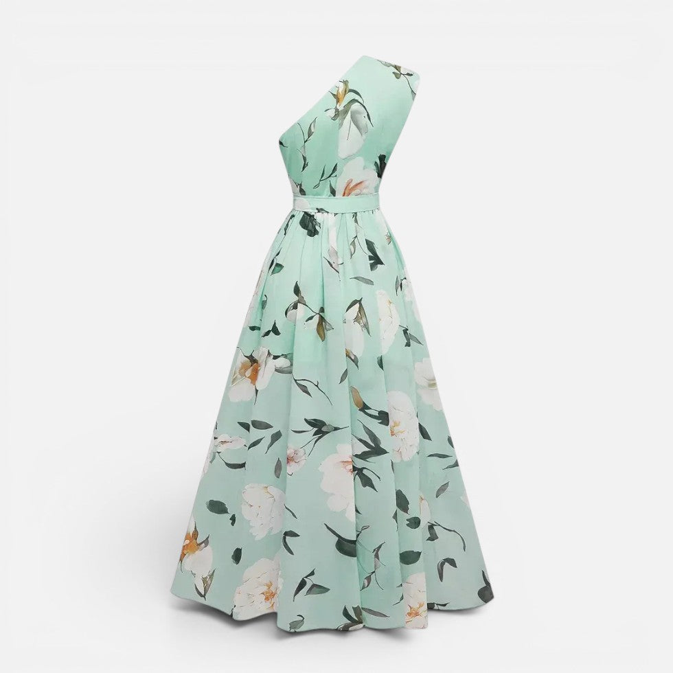 Floral One Shoulder Maxi Dress with Split – ModClo, view 2