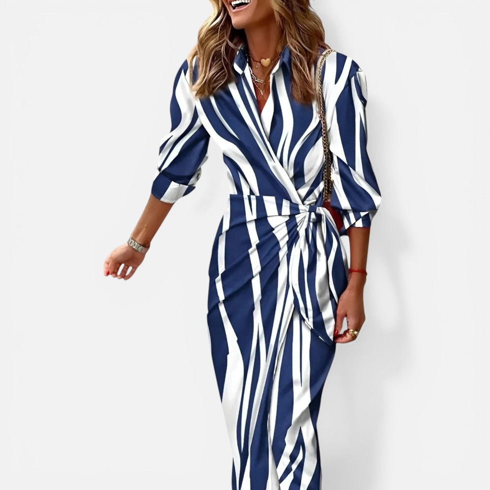 Striped Wrap Shirt Dress
