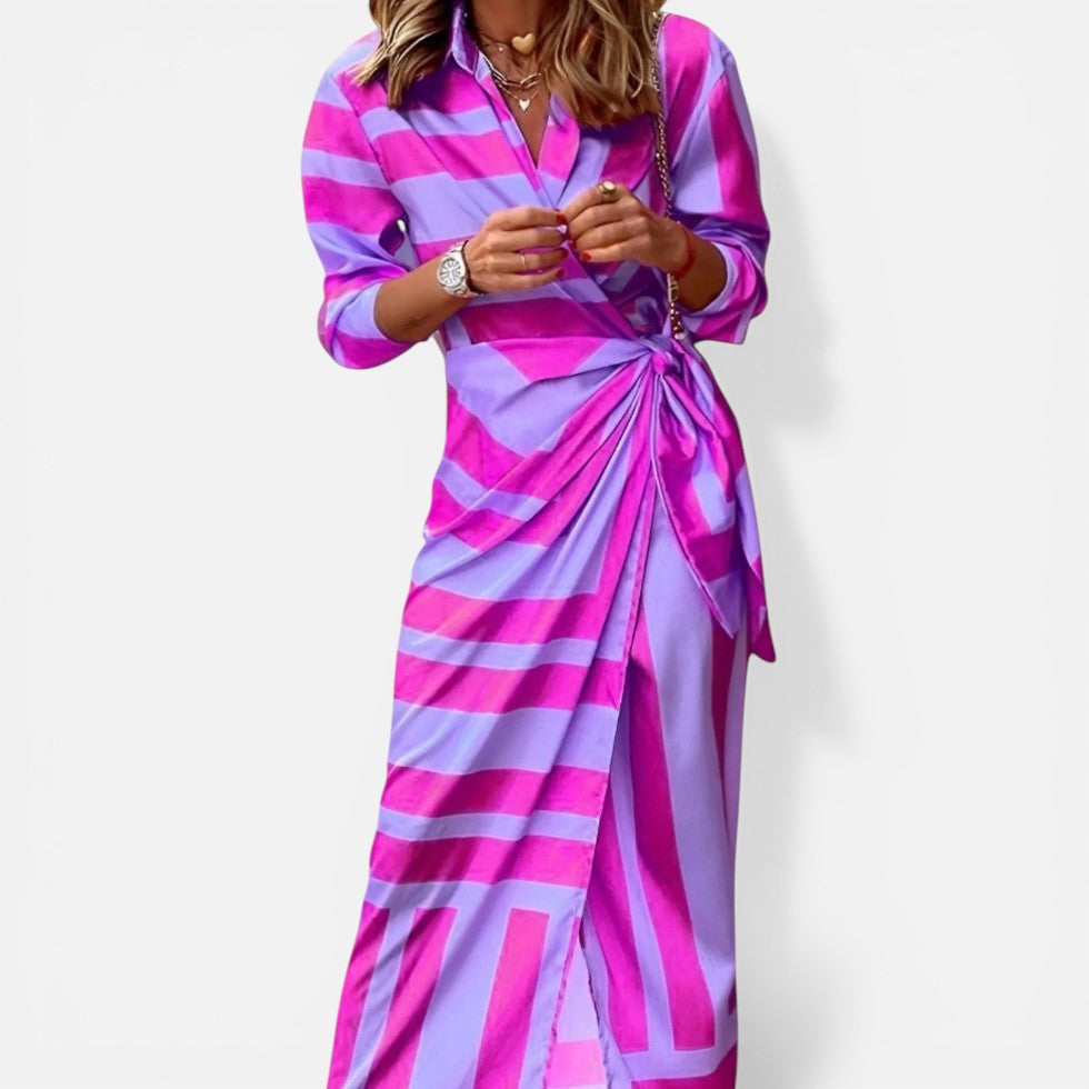 Striped Wrap Shirt Dress