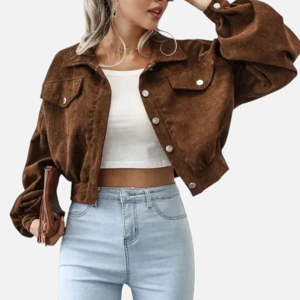 Men's Women's Cropped Corduroy Jacket with Button Front – ModClo, view 2