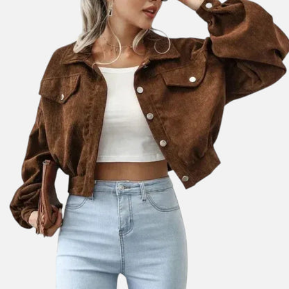 Men's Women's Cropped Corduroy Jacket with Button Front – ModClo, view 2