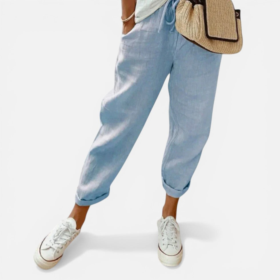 Drawstring Linen-Blend Trousers – ModClo, view 6