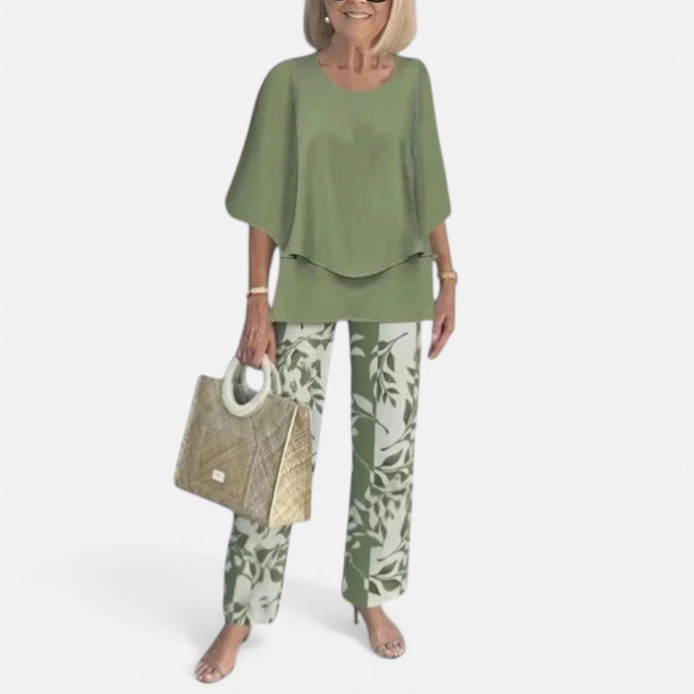 Relaxed Layered Top and Printed Trousers Set – ModClo, main view