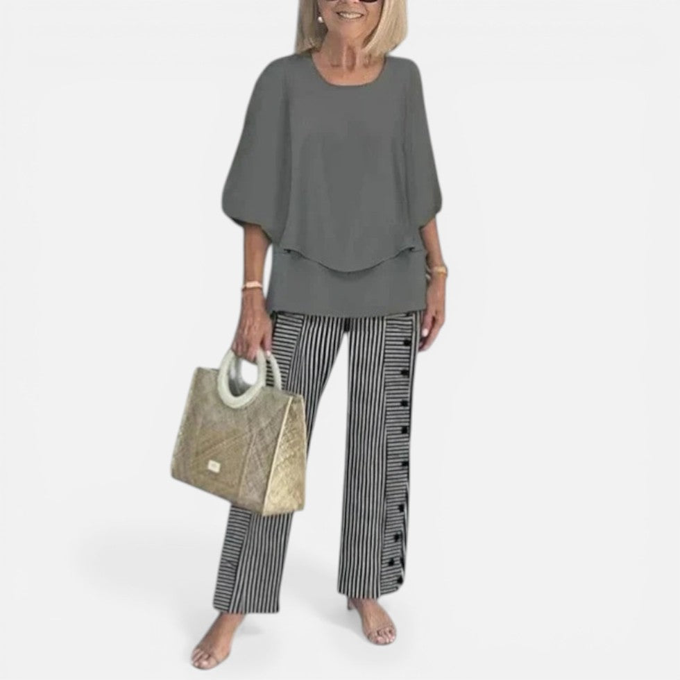 Relaxed Layered Top and Printed Trousers Set