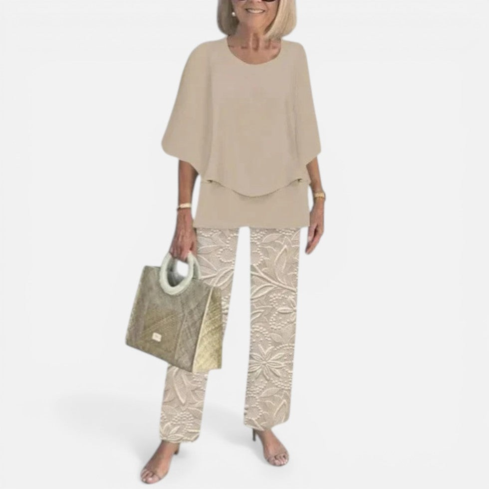 Relaxed Layered Top and Printed Trousers Set