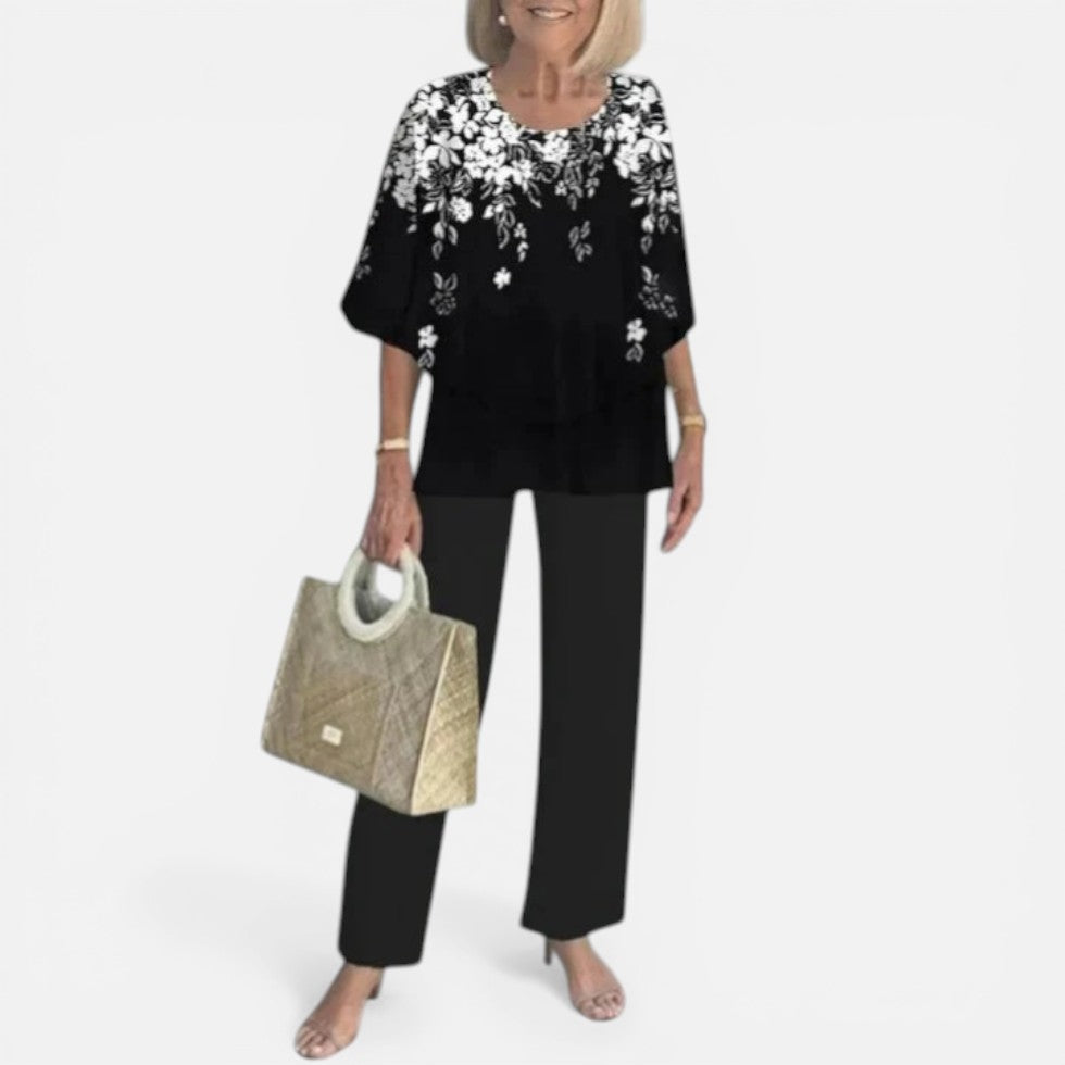 Relaxed Layered Top and Printed Trousers Set – ModClo, view 4