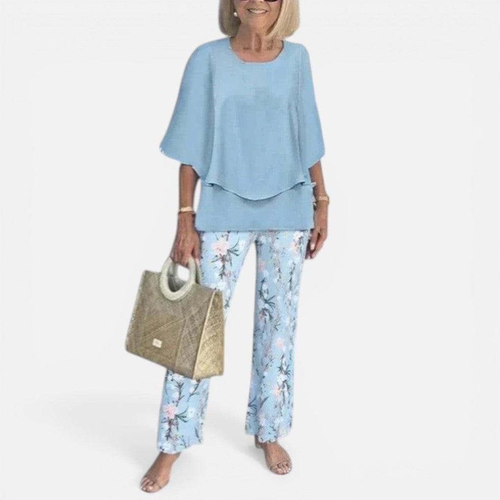 Relaxed Layered Top and Printed Trousers Set – ModClo, view 5