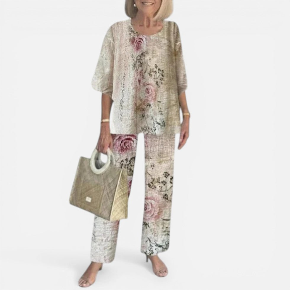 Relaxed Layered Top and Printed Trousers Set
