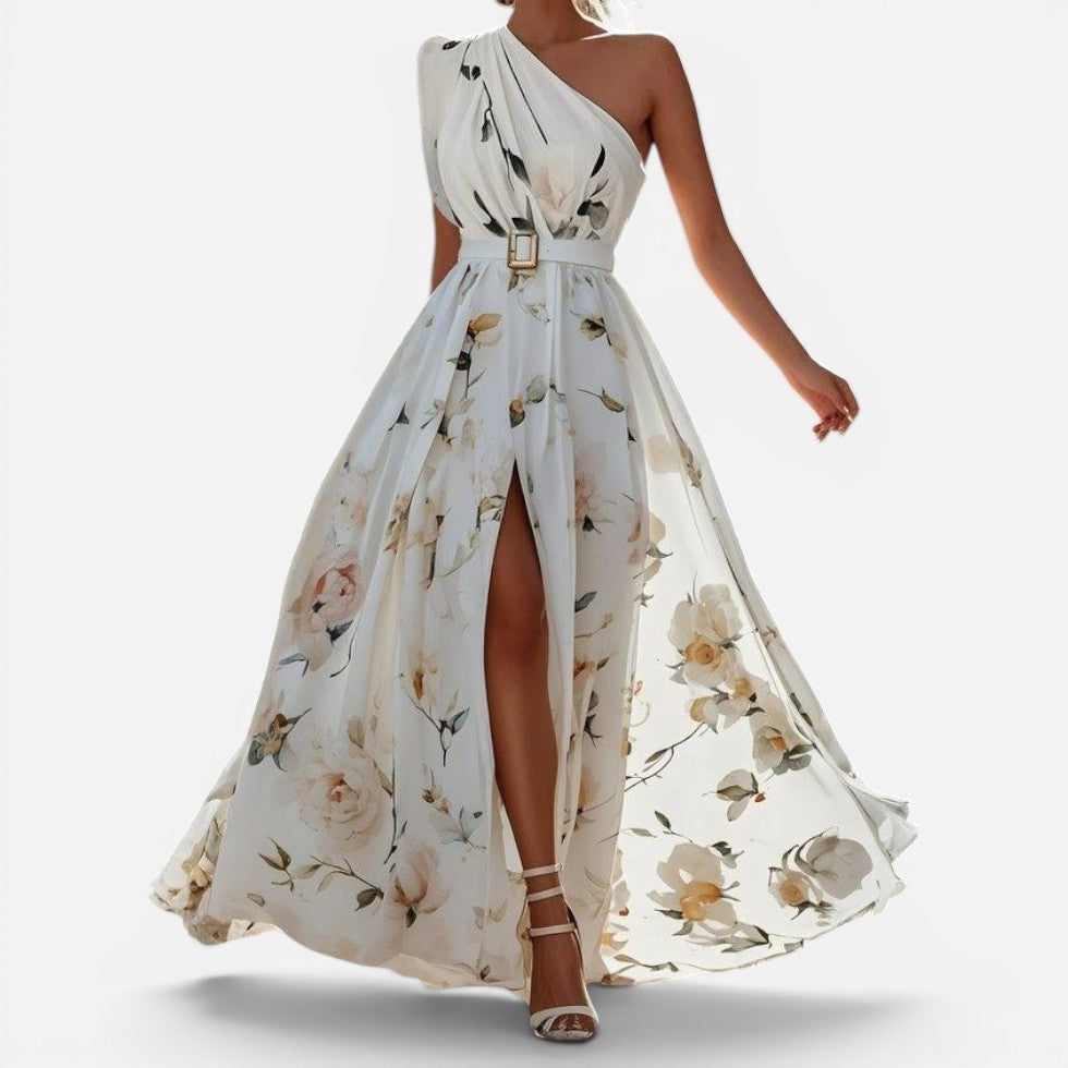 Floral One Shoulder Maxi Dress with Split – ModClo, view 4