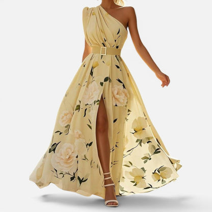Floral One Shoulder Maxi Dress with Split – ModClo, view 5