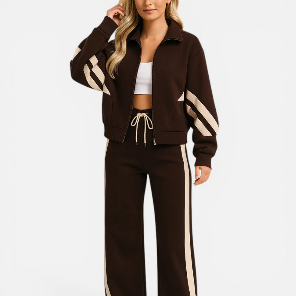 Striped Zip Up Tracksuit Two Piece Set – ModClo, main view