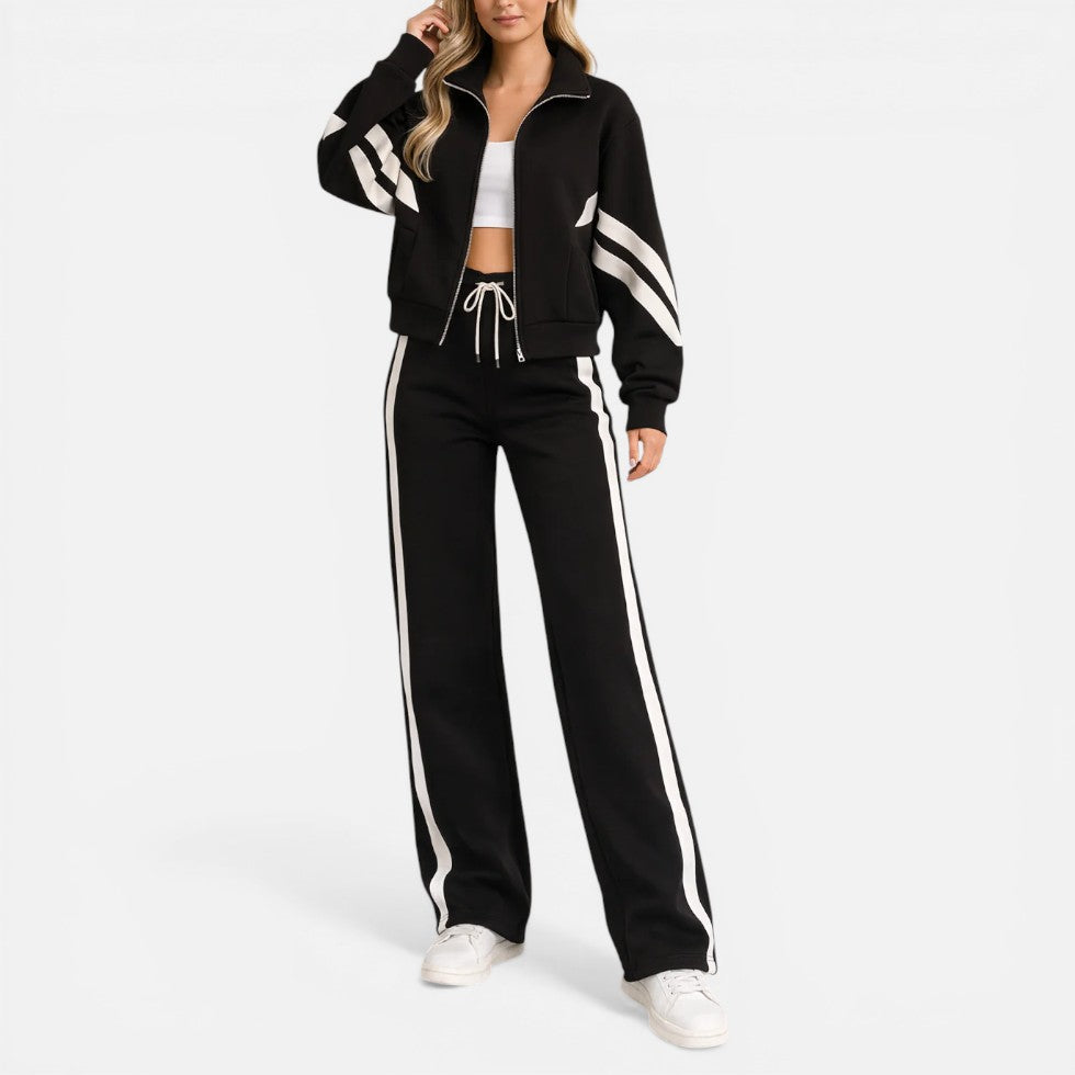 Striped Zip Up Tracksuit Two Piece Set – ModClo, view 2