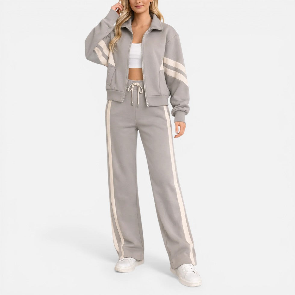Striped Zip Up Tracksuit Two Piece Set – ModClo, view 3