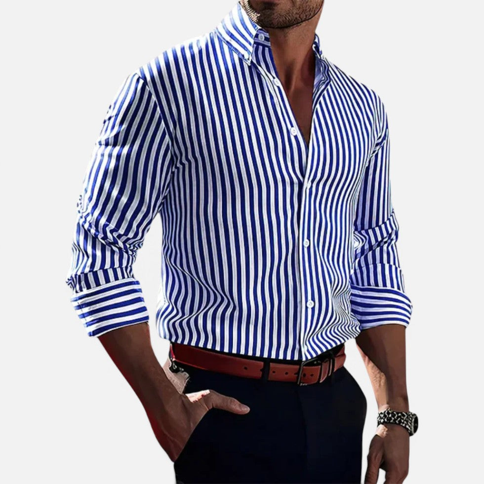 Men's Striped Button-Up Long-Sleeve Shirt – ModClo, view 2