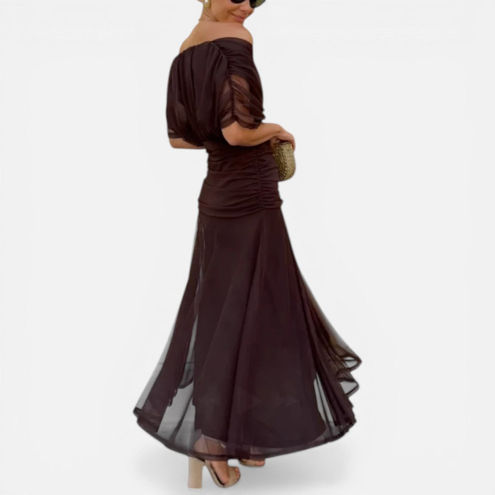 Off Shoulder Floral Midi Dress Ruched Waist – ModClo, view 9