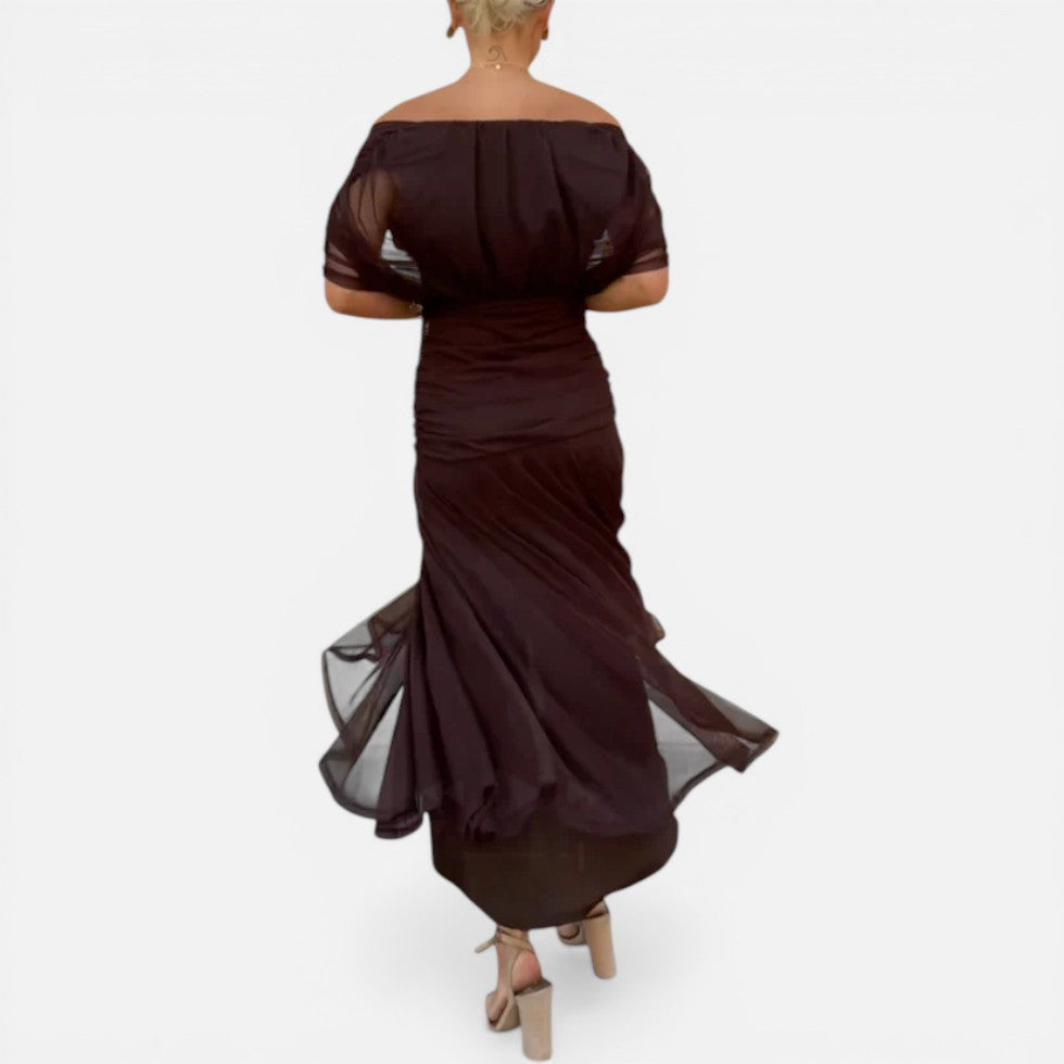 Off Shoulder Floral Midi Dress Ruched Waist – ModClo, view 10