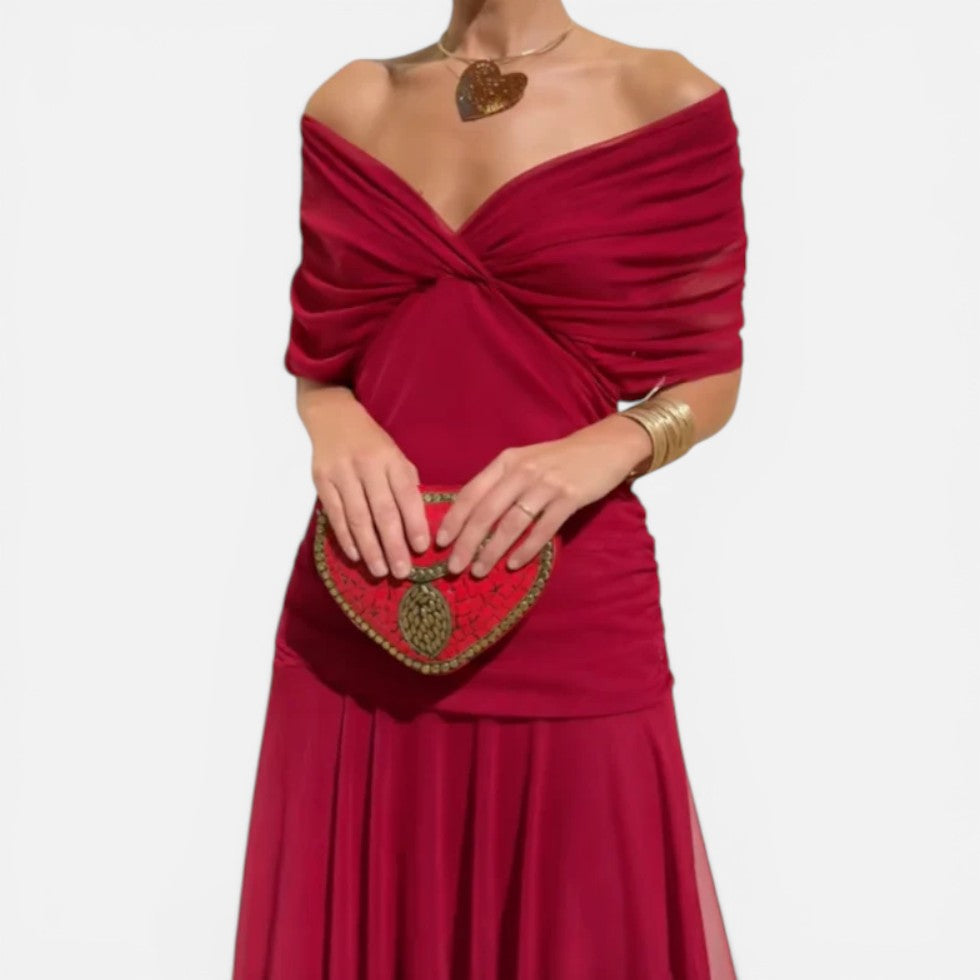 Off Shoulder Floral Midi Dress Ruched Waist – ModClo, view 4