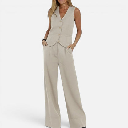 V-Neck Waistcoat and Wide-Leg Trouser Set – ModClo, main view
