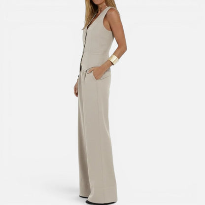 V-Neck Waistcoat and Wide-Leg Trouser Set – ModClo, view 3