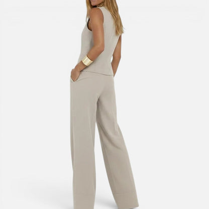 V-Neck Waistcoat and Wide-Leg Trouser Set – ModClo, view 4