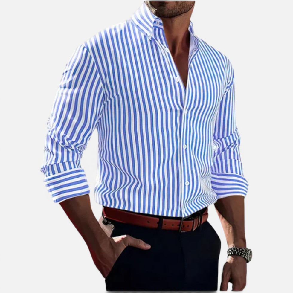 Men's Striped Button-Up Long-Sleeve Shirt – ModClo, view 3