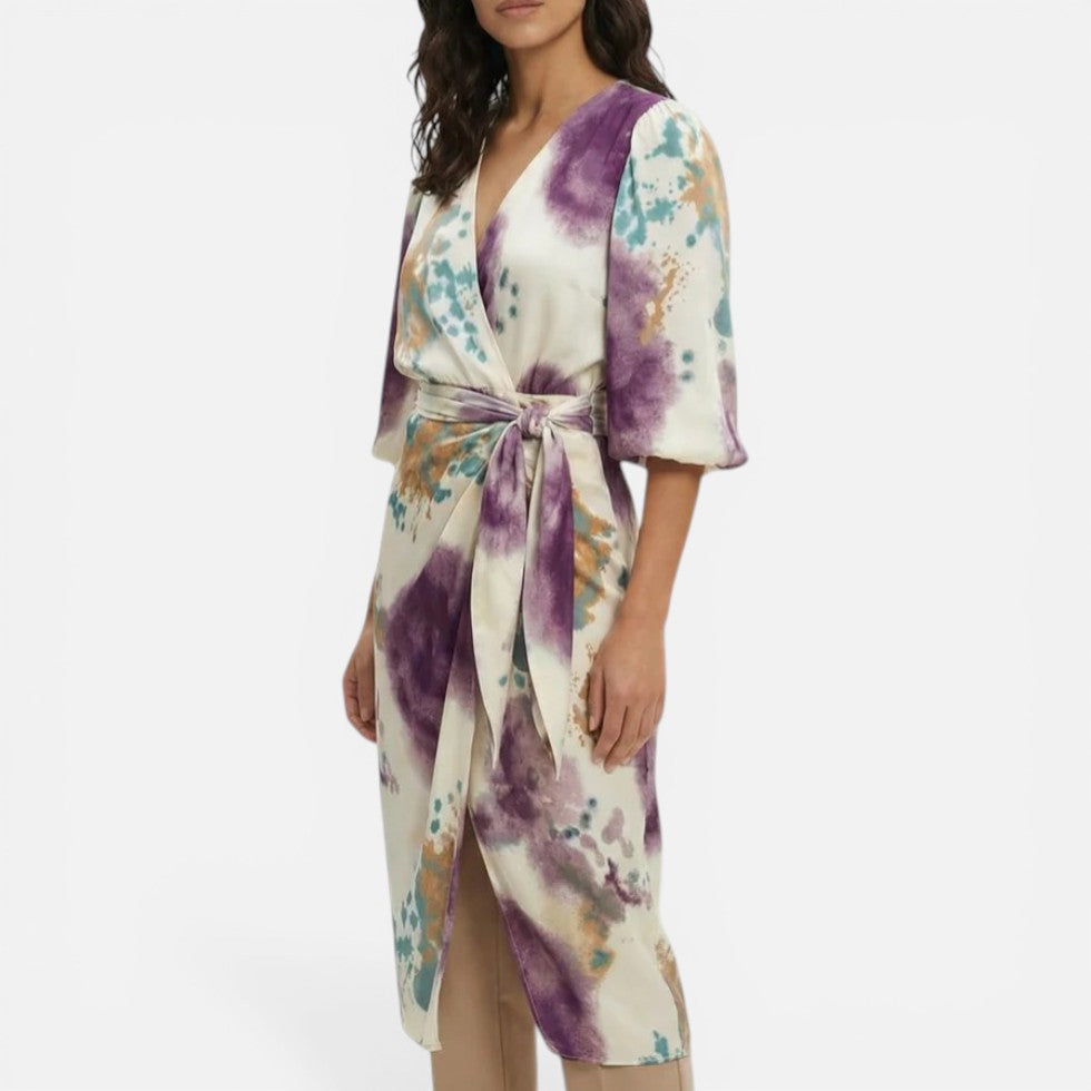 Printed Wrap Midi Dress